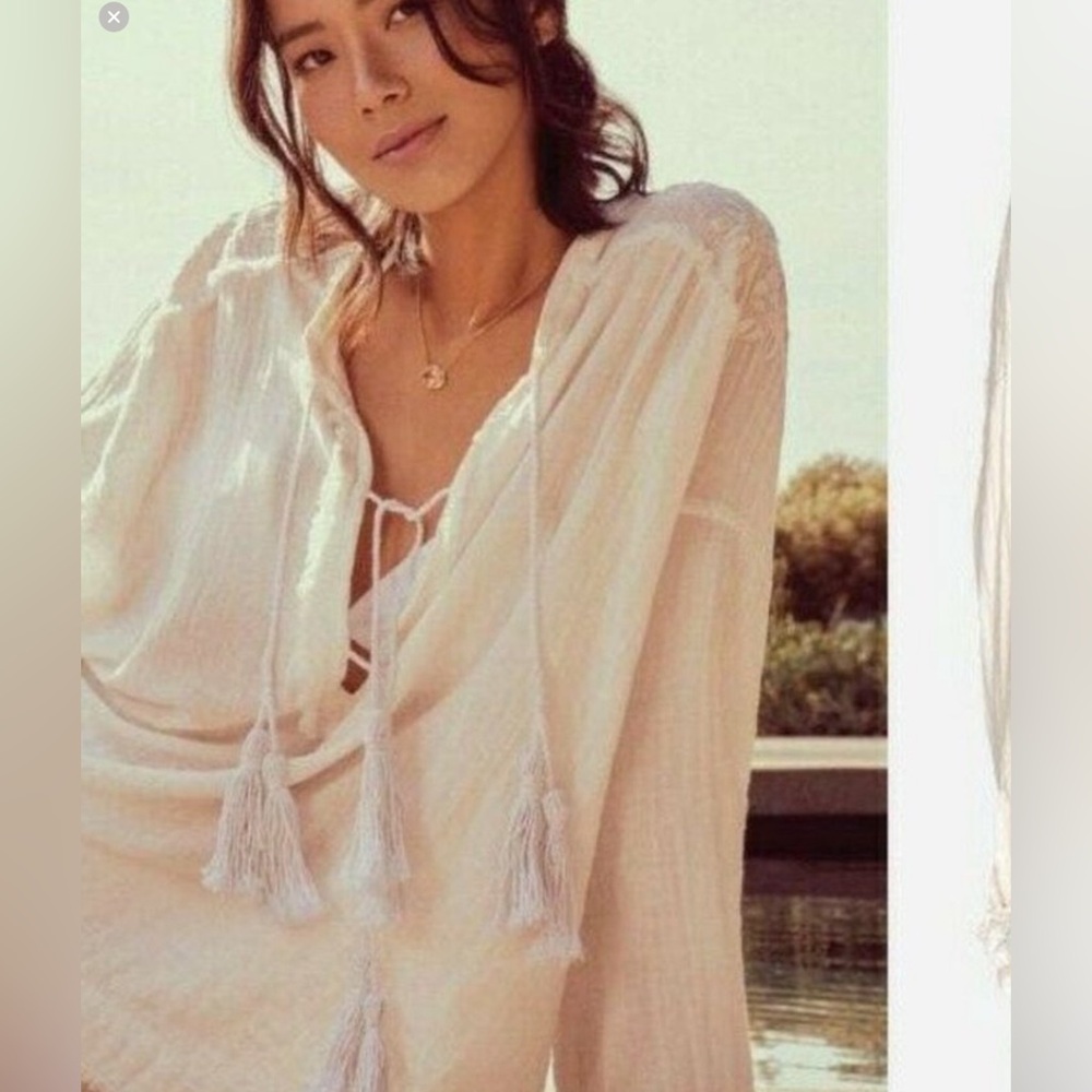Johnny Was embroidered Tassel Blouse